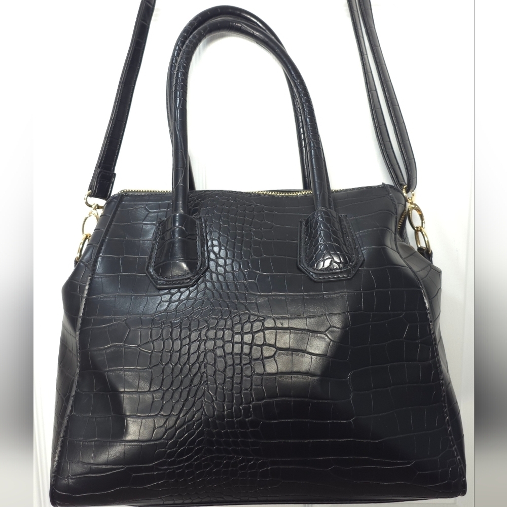 JustFab Croc-Embossed Black Satchel Travel Bag
